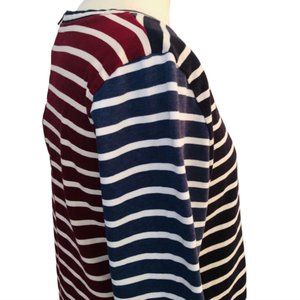 J Crew Top Mixed Striped Shirt Cotton 3/4 Sleeve Zipper Back